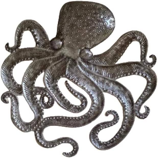 Handmade Haitian hammered metal wall art of an octopus
