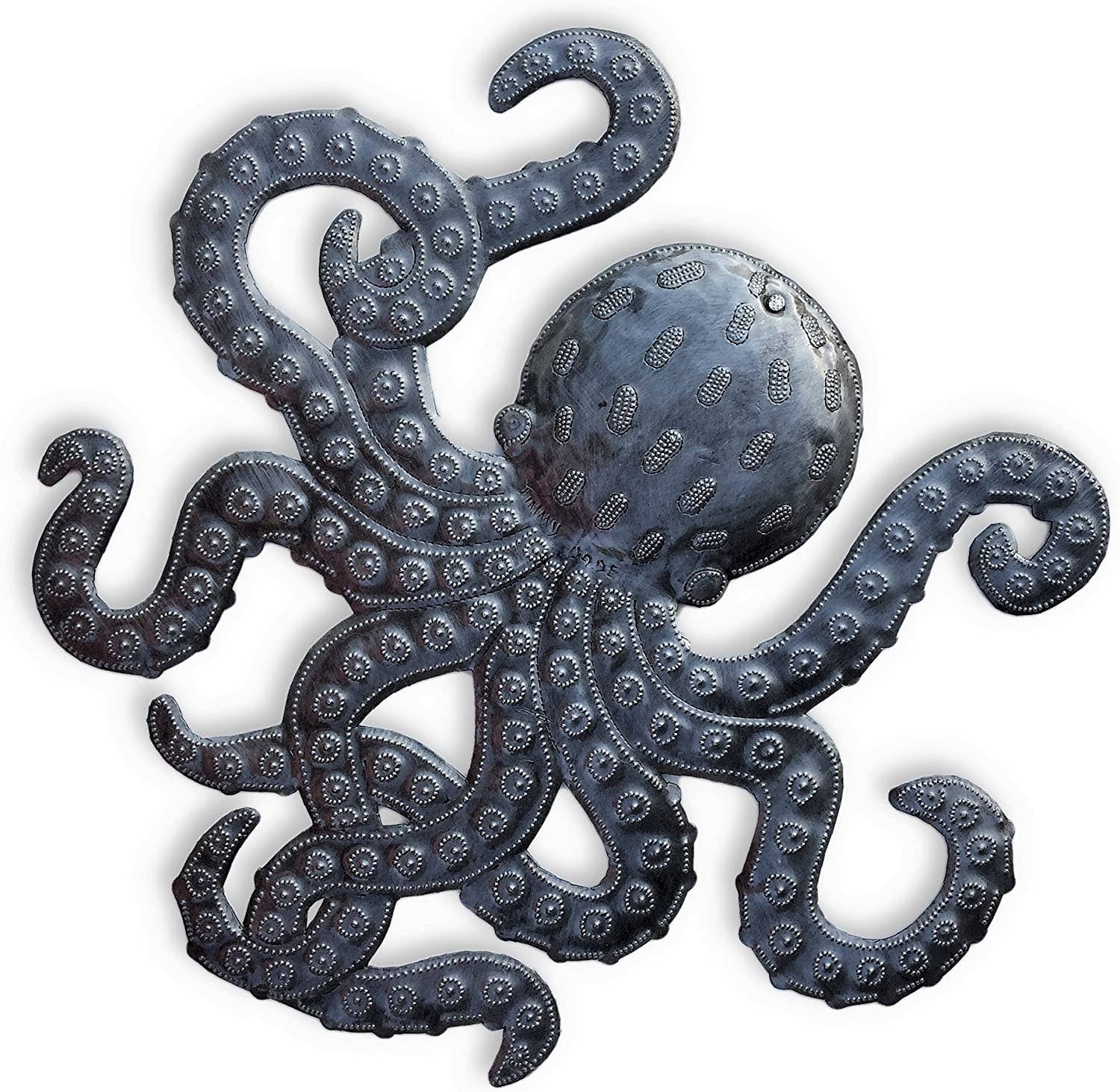 Handmade Haitian hammered metal wall art of an octopus