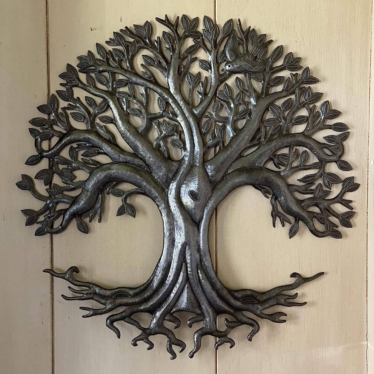 Handmade hammered metal wall art of a tree of life