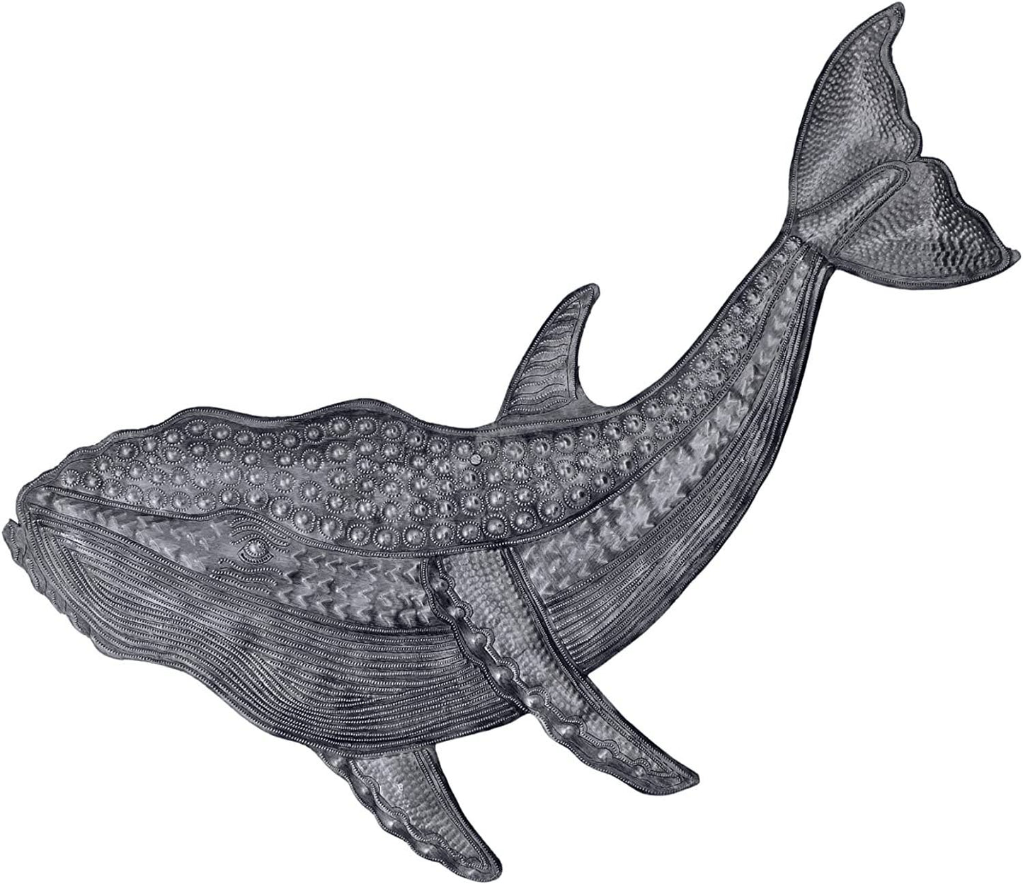 Handmade Haitian hammered metal wall art of a whale
