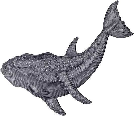 Handmade Haitian hammered metal wall art of a whale