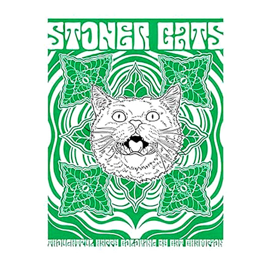 Stoner Cats coloring book with a cat's face in the center on a green and white background