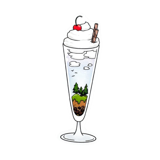 Illustration of a layered dessert with trees inside on a white background