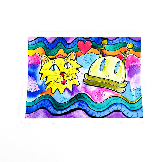 Cat and Robot Sticker by Robots Can Dance