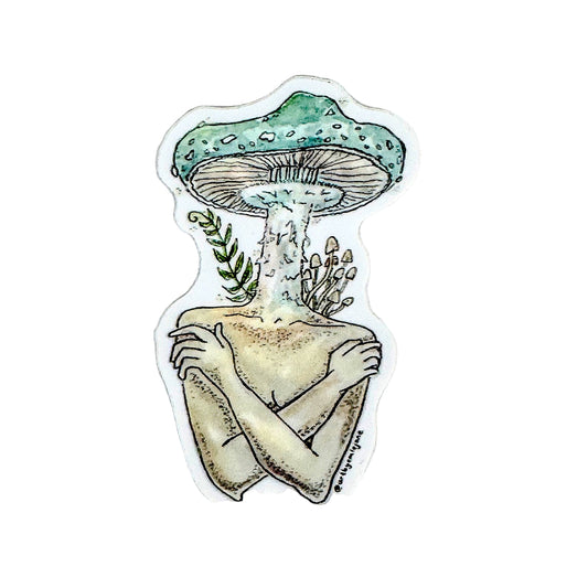 Illustration of a person with a mushroom head on a white background