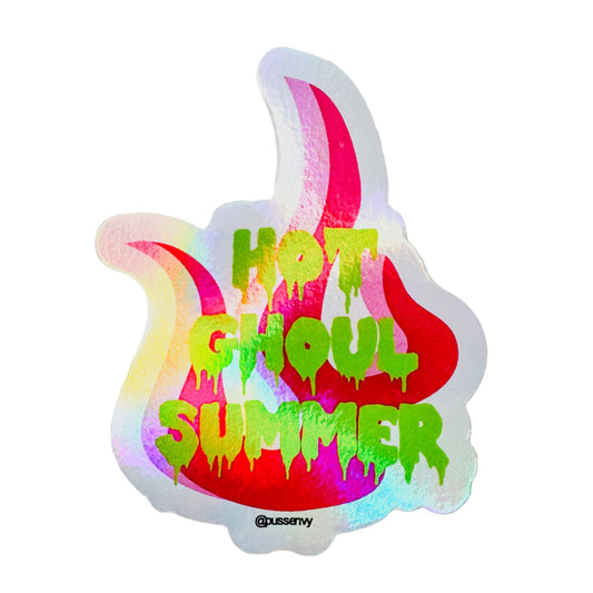 Colorful sticker with 'Hot Ghoul Summer' text on a white background