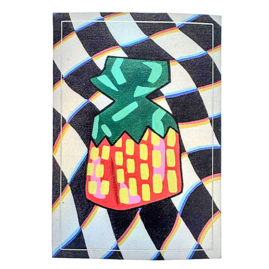 Colorful pineapple candy design on a checkered background