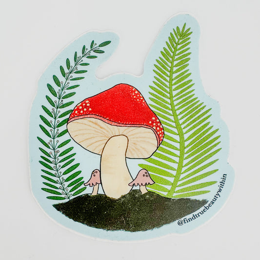 Mushrooms and Ferns Sticker by Find True Beauty Within