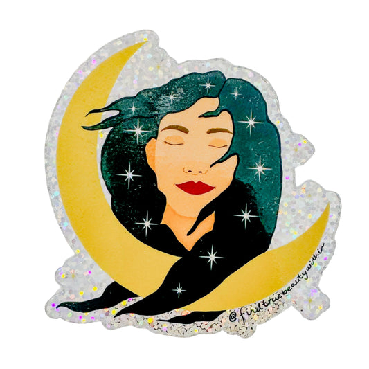Lady and the Moon Holographic Sticker by Find True Beauty Within