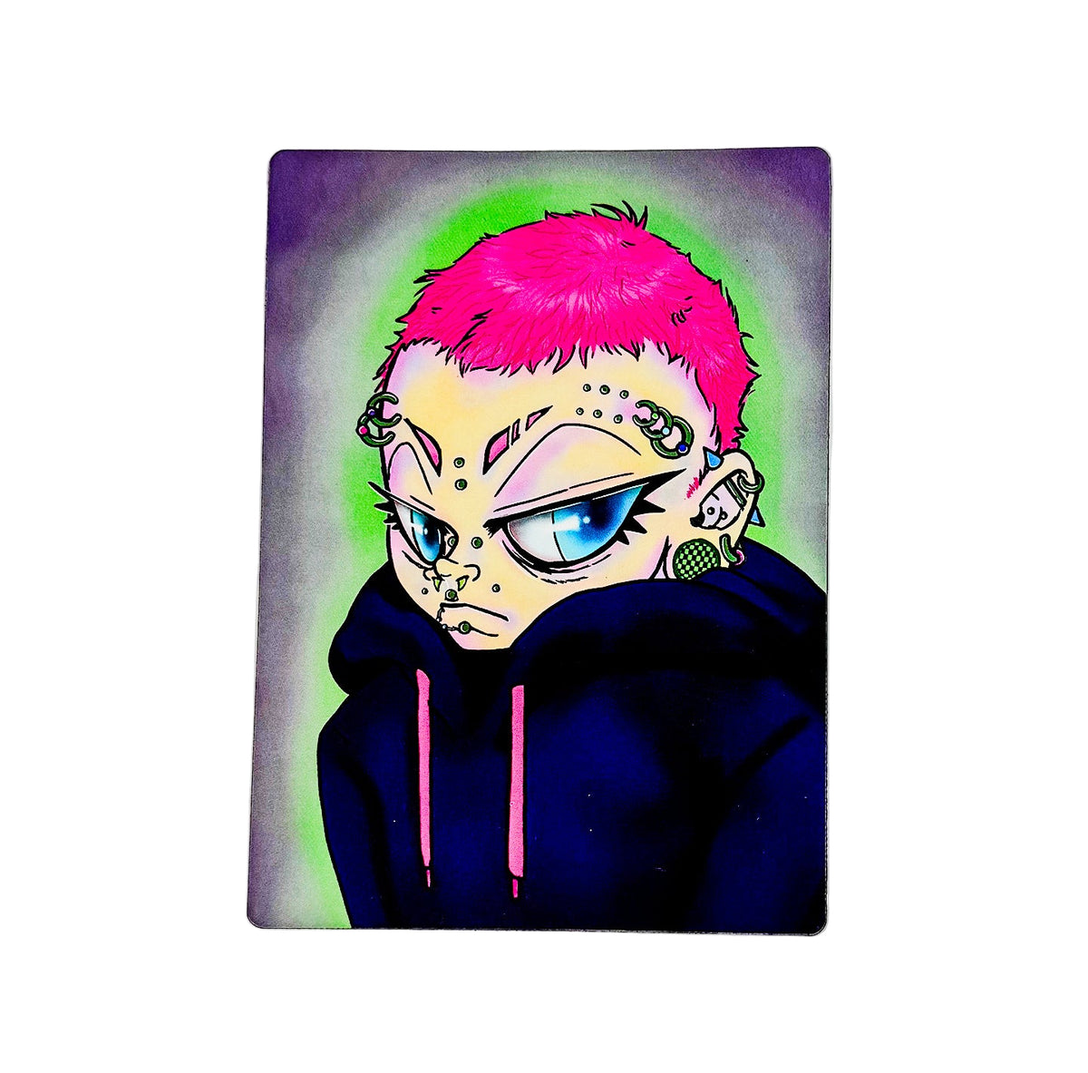 Magnet OG Cartoon character with pink hair and blue eyes wearing a black hoodie by Fluf