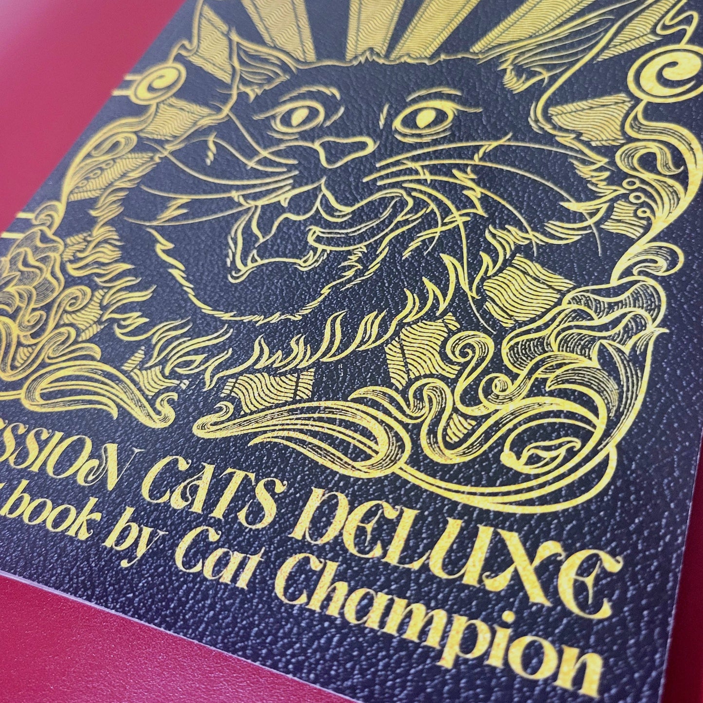 Coloring book cover with a cat illustration and text 'Depression Cats Deluxe a coloring book by Cat Champion'