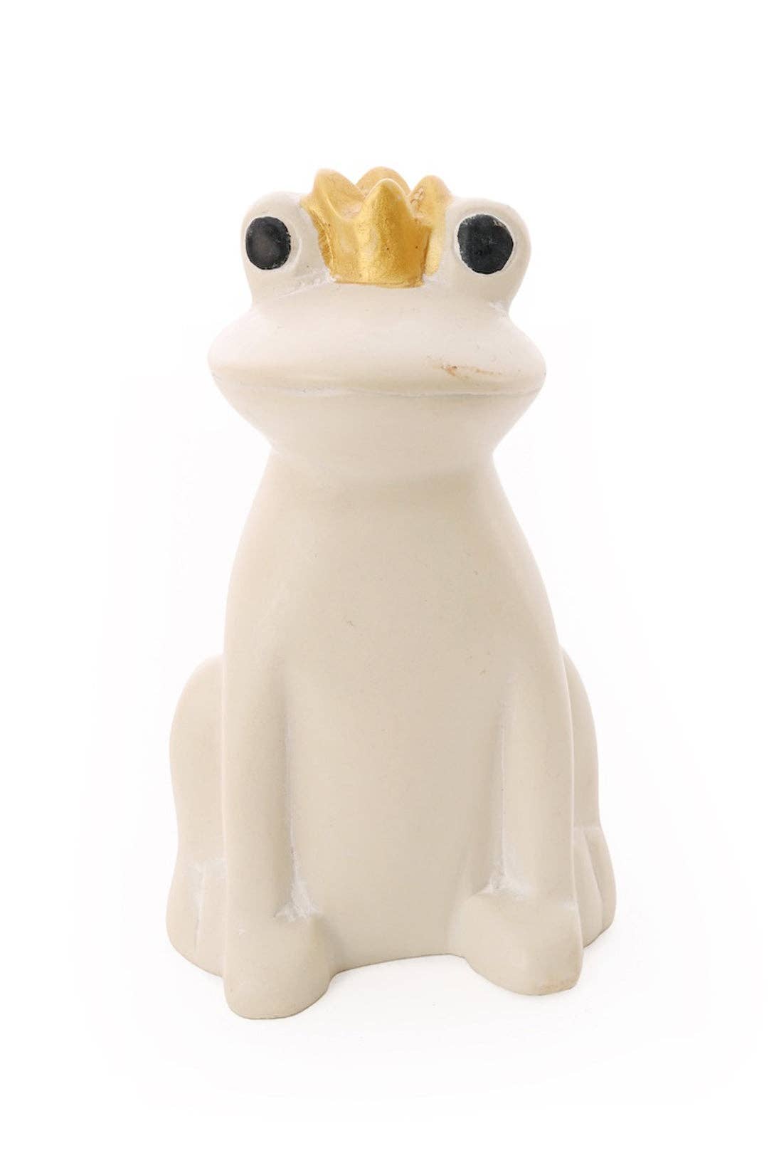 White Ceramic frog figurine with a gold crown
