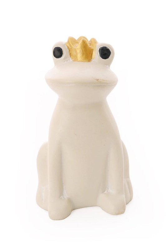 White Ceramic frog figurine with a gold crown