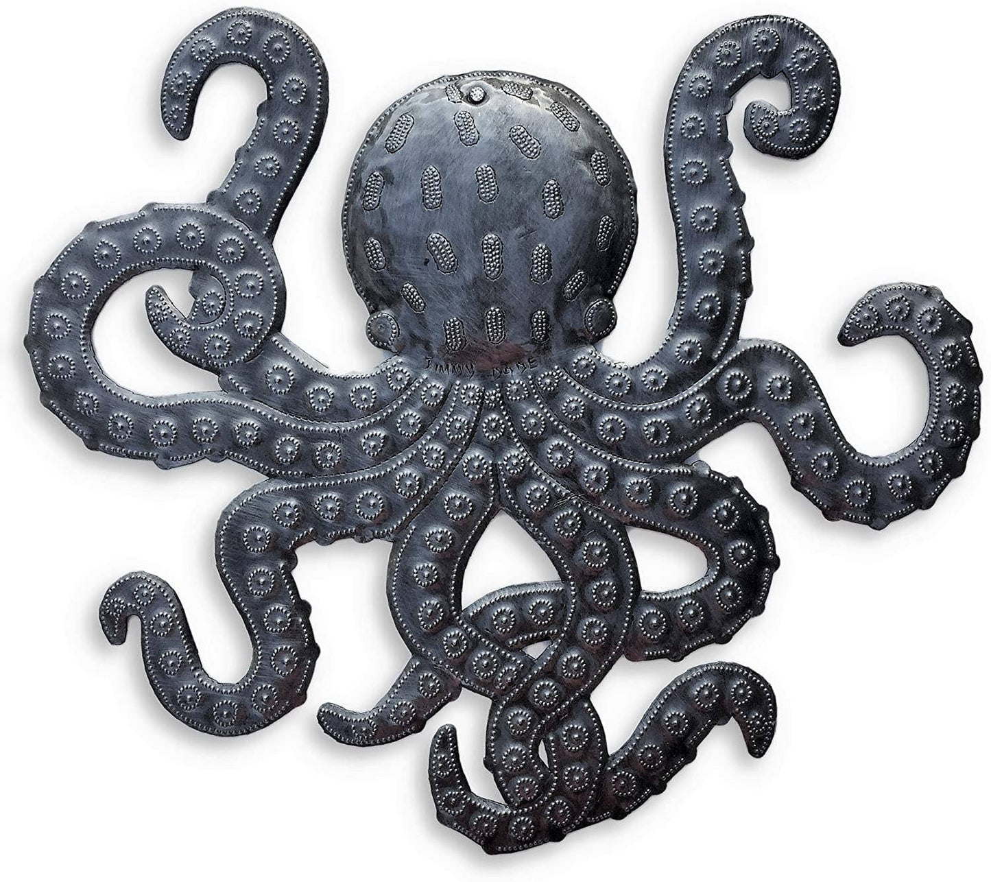 Handmade Haitian hammered metal wall art of an octopus