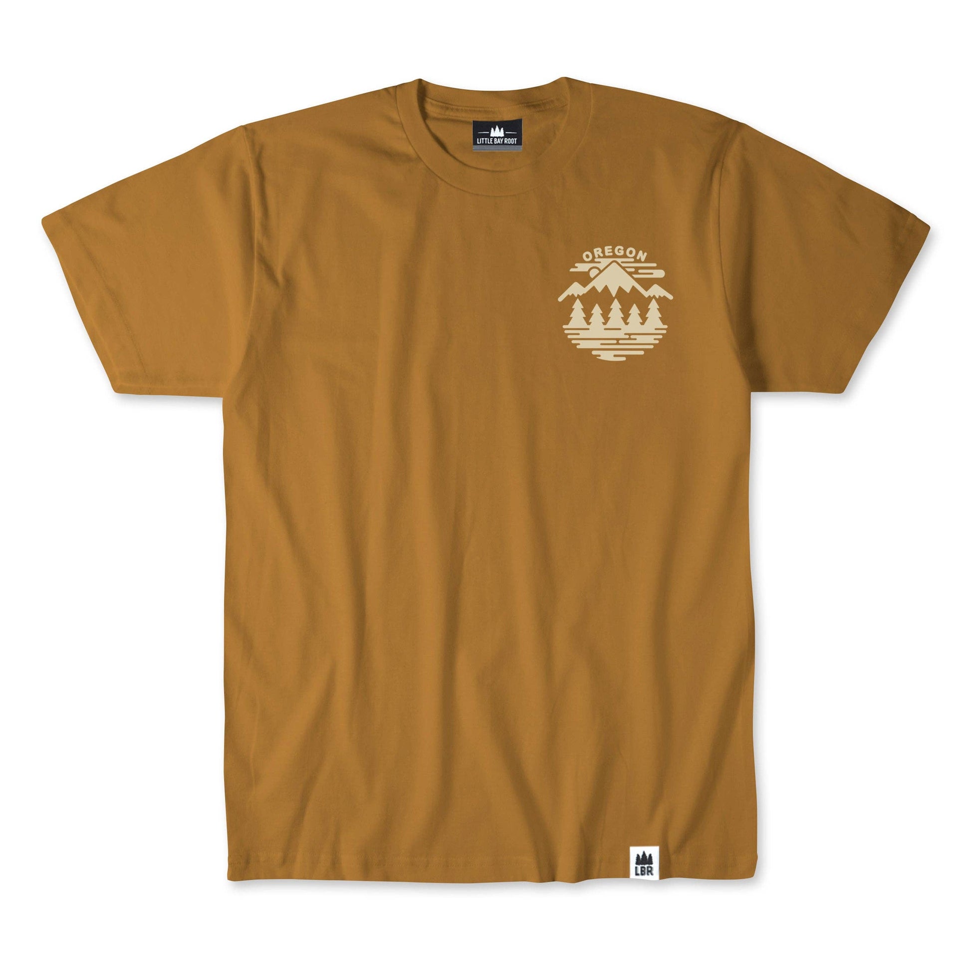 Mustard yellow t-shirt with 'Oregon' graphic
