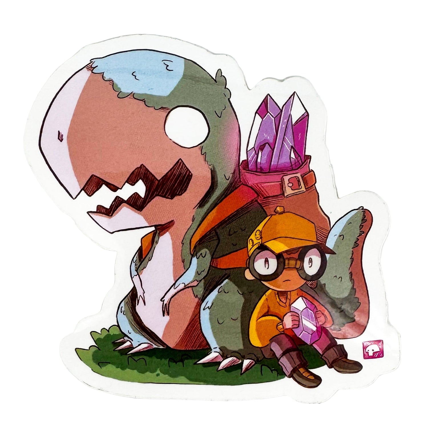 Cartoon character with a creature on a white background