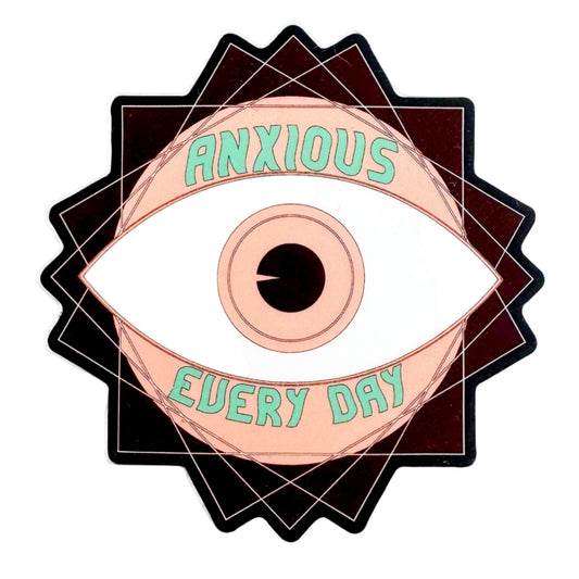 Eye with 'Anxious Every Day' text on a white background