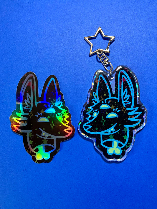 Hidden Stash Acyrlic Keychain, Space Coyote Glitter