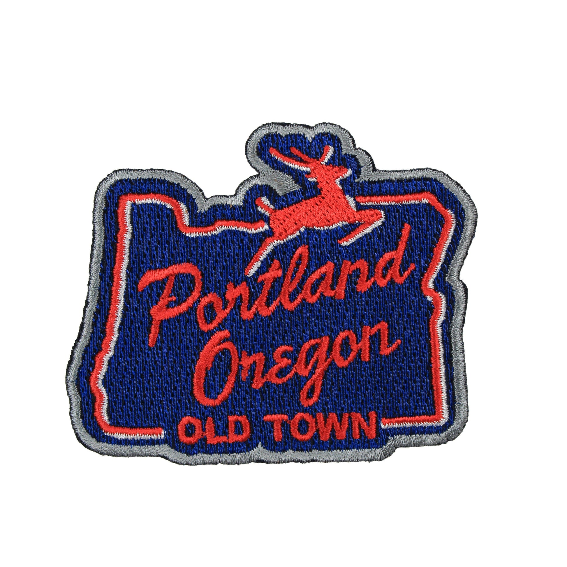 Patch with 'Portland Oregon Old Town' text and a deer design