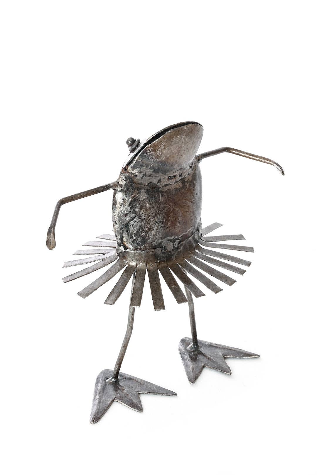 Metallic dancing frog with a swirling skirt - facing right.