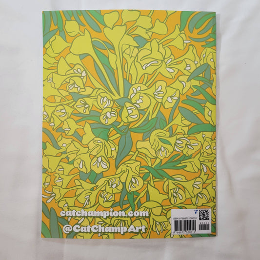 Back of coloring book with floral design