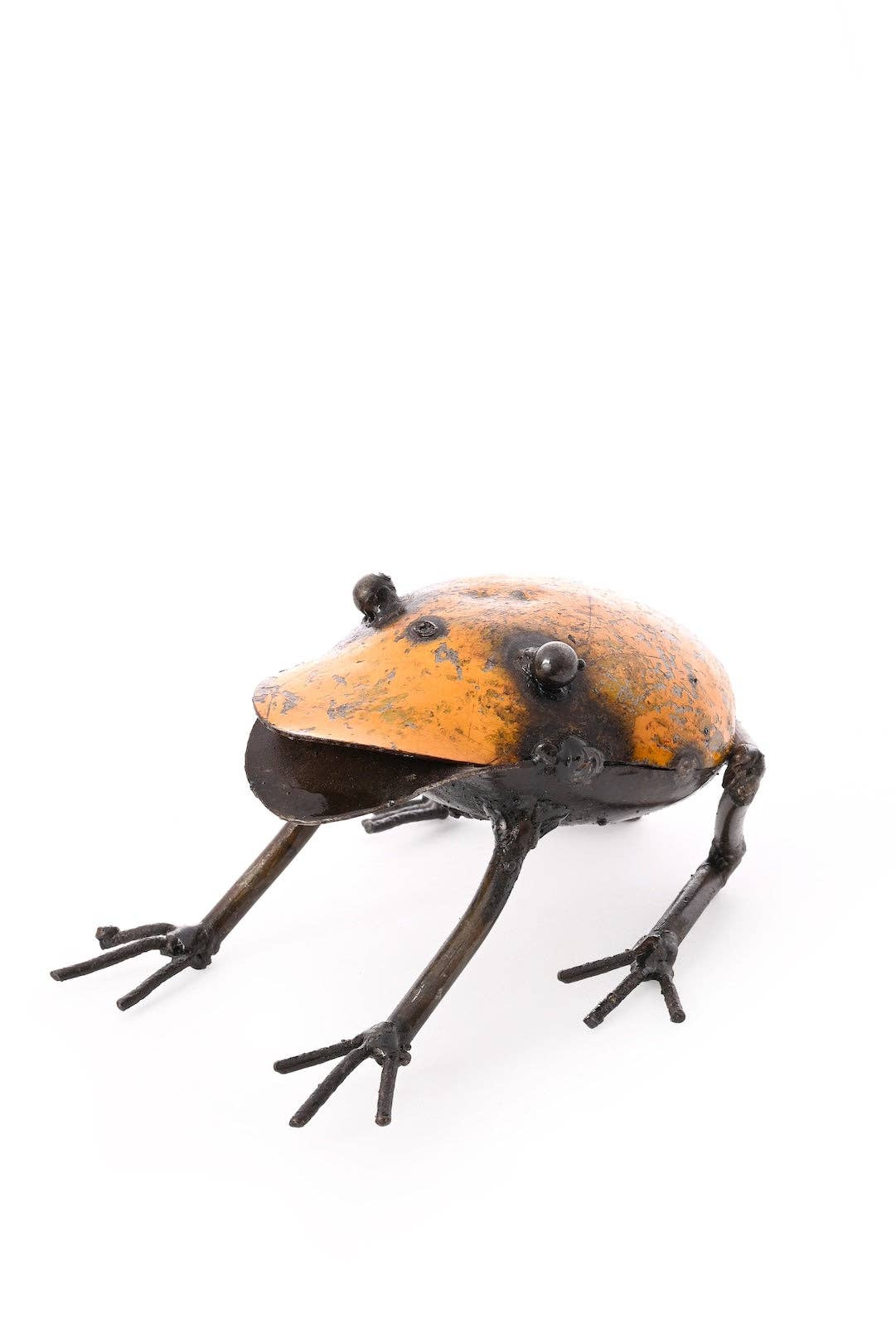 Handcrafted yellow metallic frog.