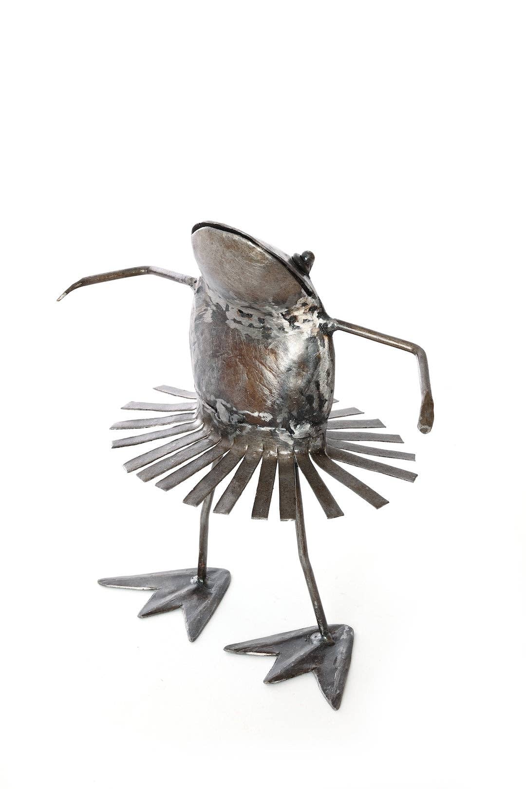 Metallic dancing frog with a swirling skirt.