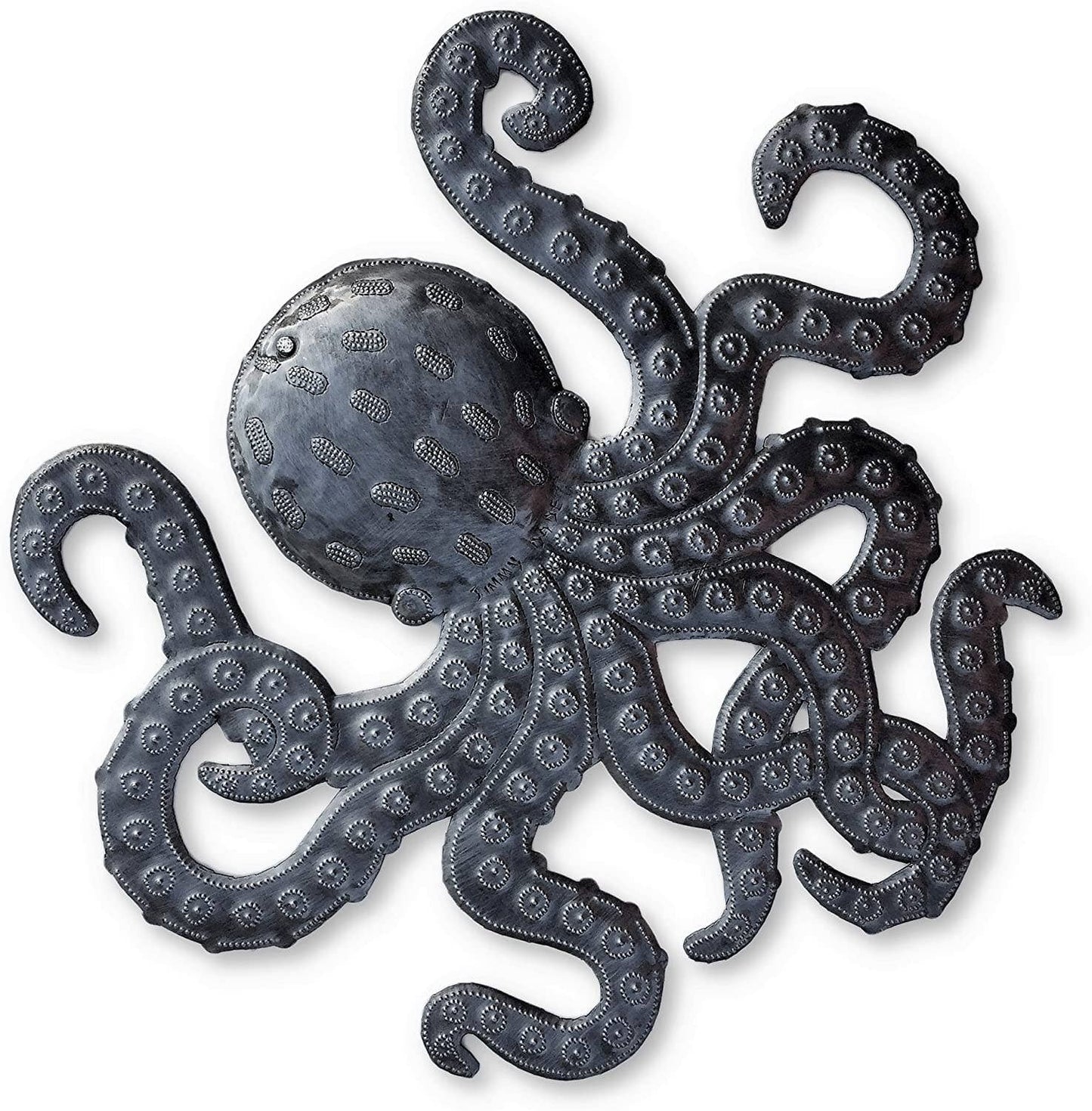 Handmade Haitian hammered metal wall art of an octopus