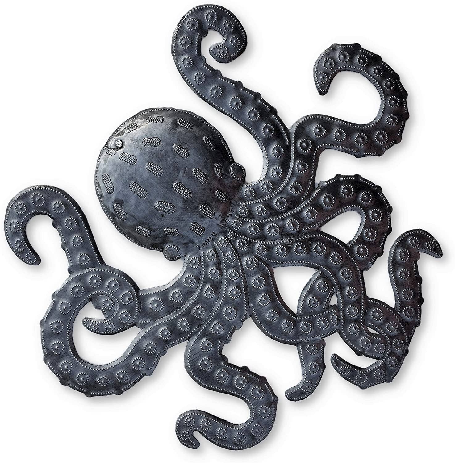 Handmade Haitian hammered metal wall art of an octopus