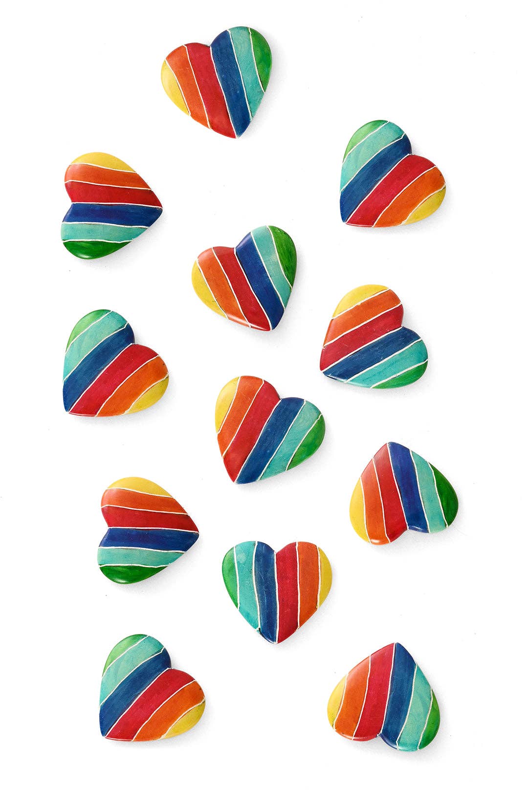 Colorful striped standstone hearts