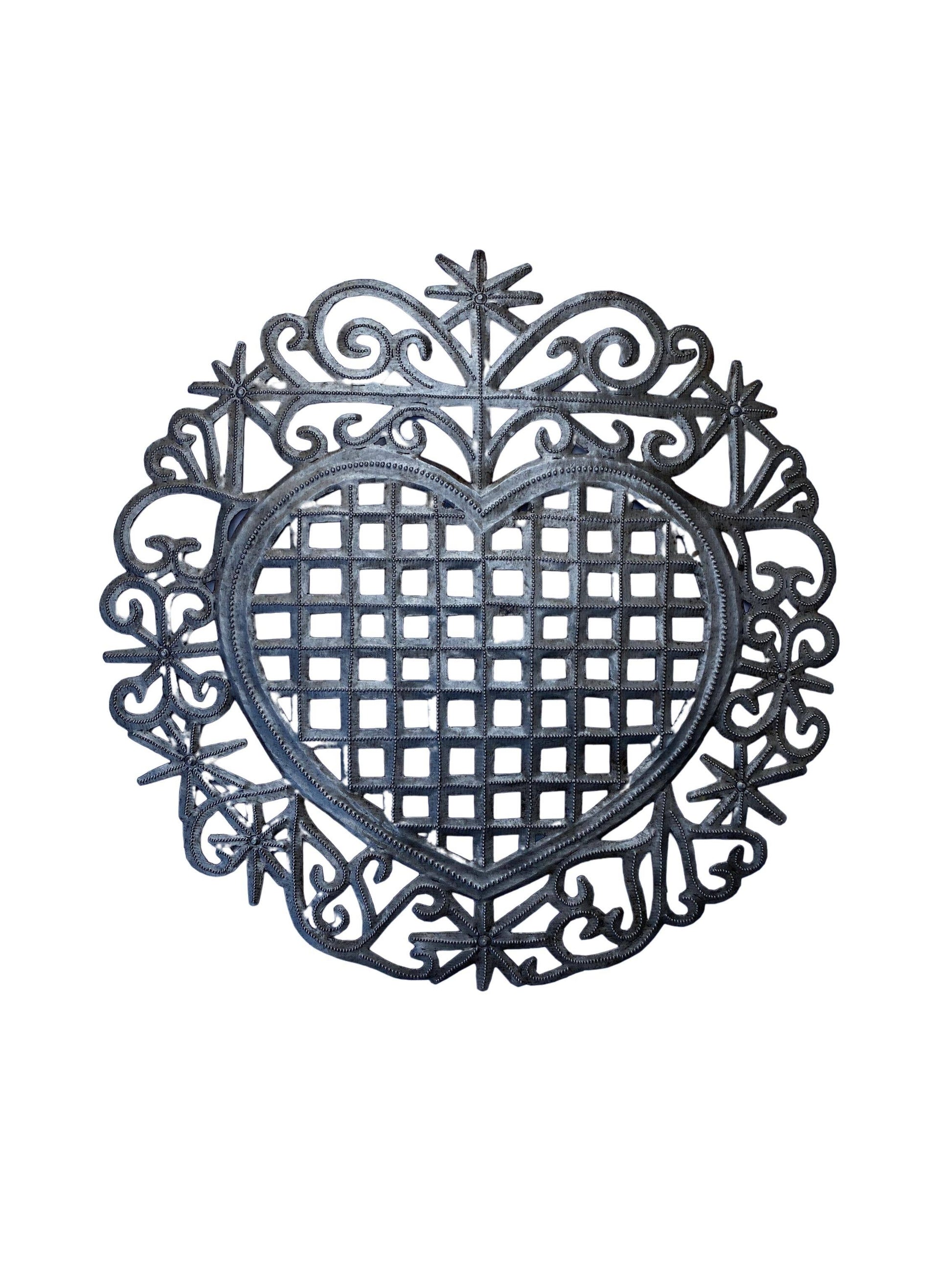 Handmade Haitian hammered metal wall art of a heart