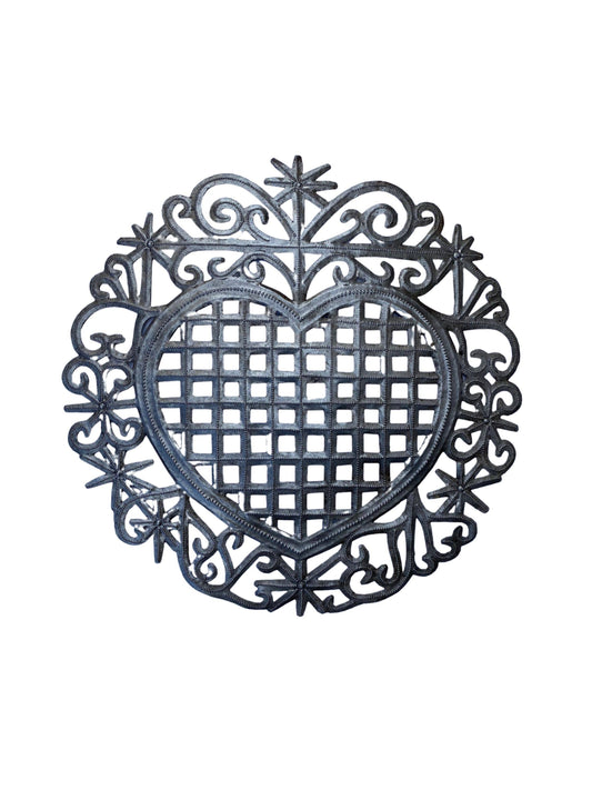 Handmade Haitian hammered metal wall art of a heart