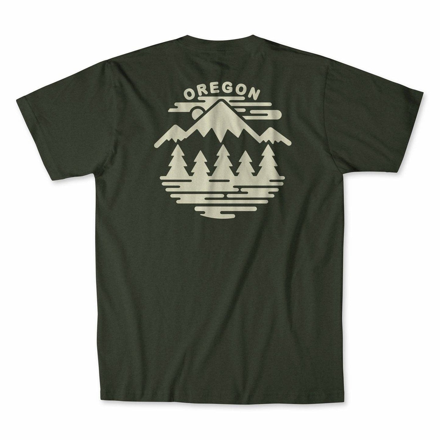 Back of a dark t-shirt with 'Oregon' and mountain design