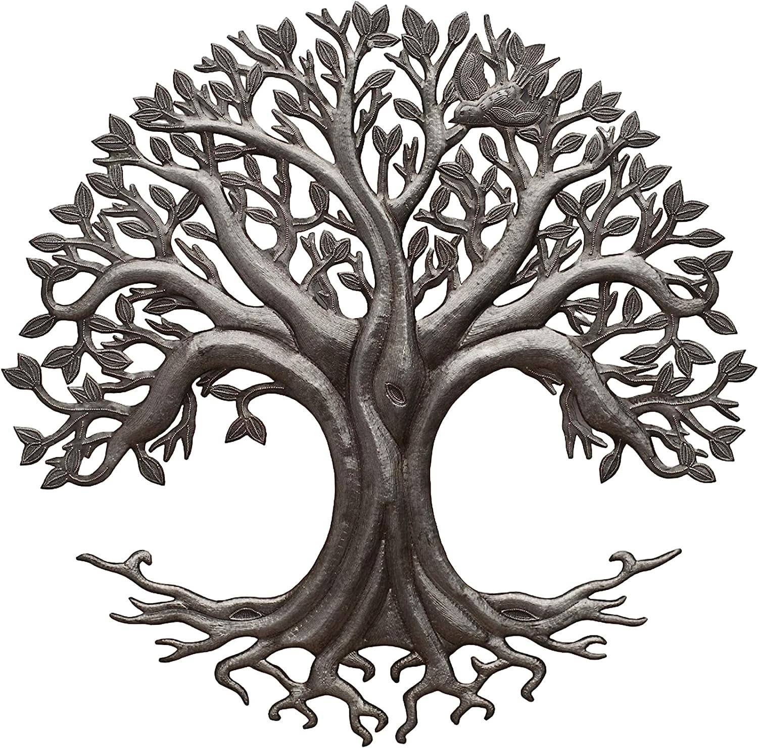 Handmade hammered metal wall art of a tree of life