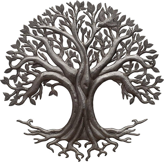 Handmade hammered metal wall art of a tree of life