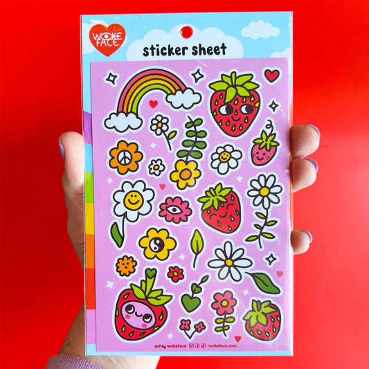 Strawbebby Sticker Sheet by Wokeface